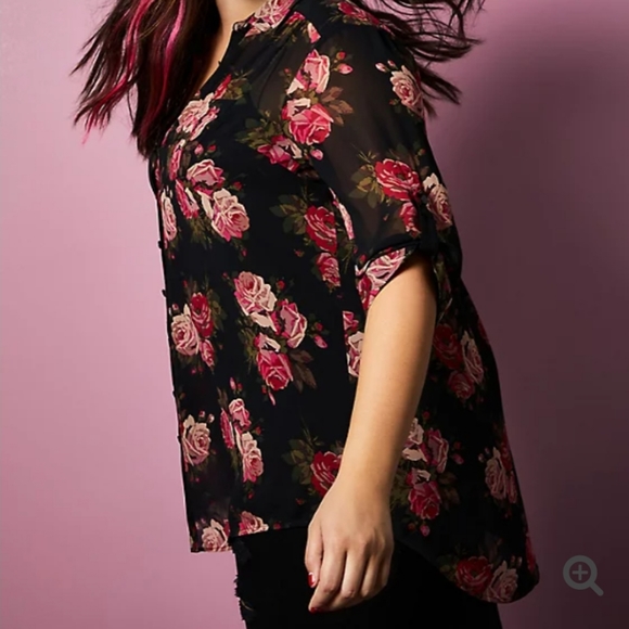 torrid Tops - Betsey Johnson Black Floral Sheer Chiffon Tunic
